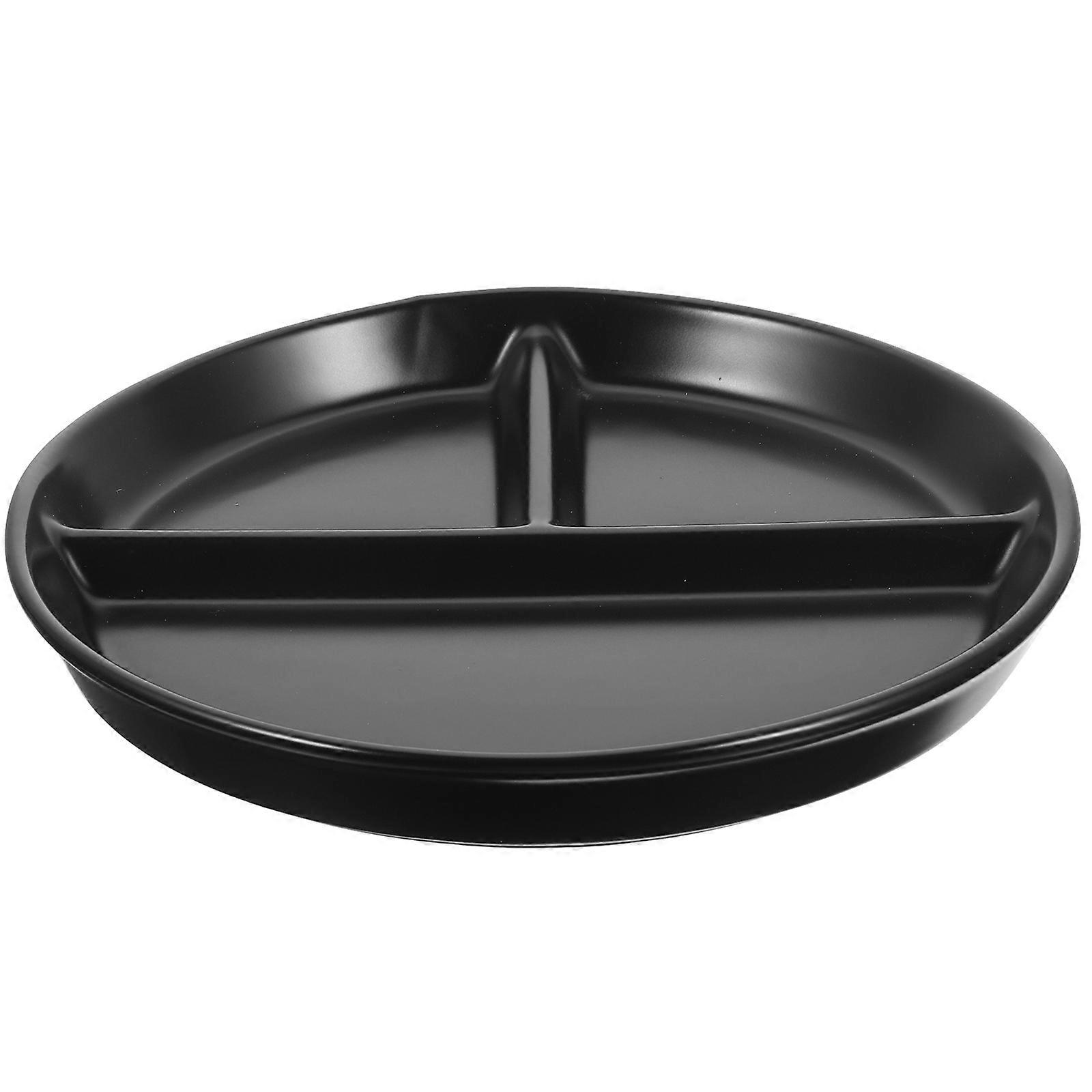 Black Ceramic Three-Grid Plate for Household Breakfast Use 2Pcs Divided Plates