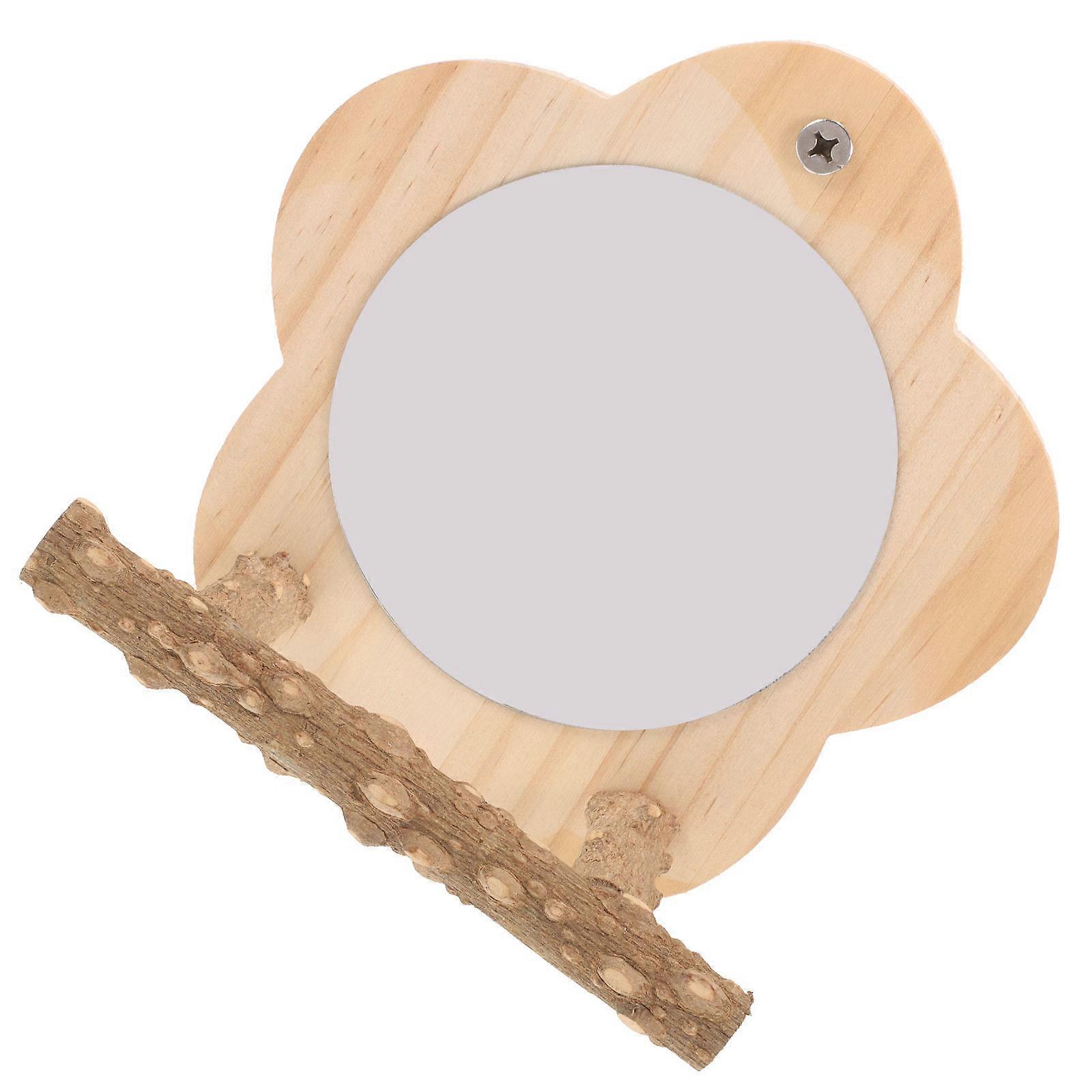 Wooden Bird Perch Stand Parrot Accessory for Playing with Mirror