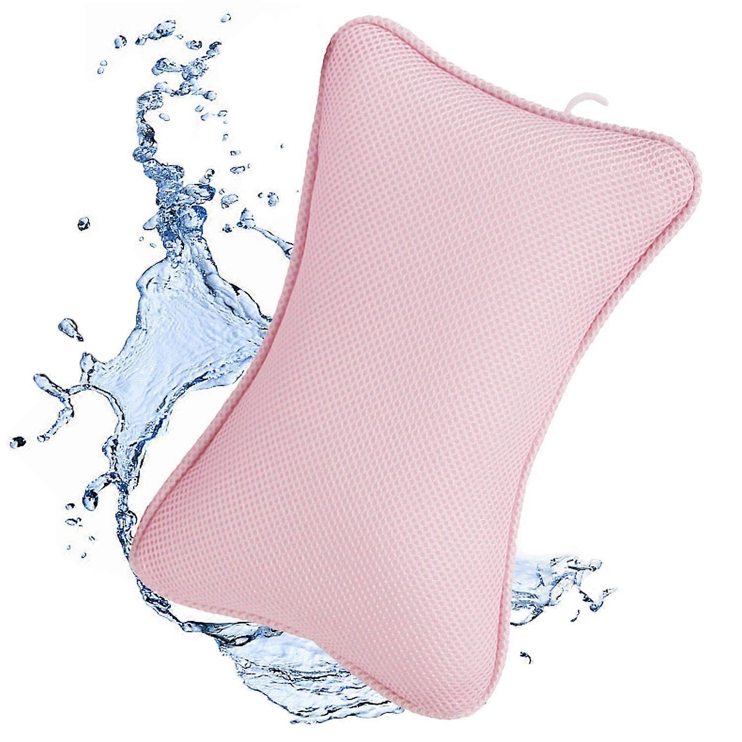 Bath Pillow with NonSlip Suction Cups, Ergonomic Neck Support, Machine Washable, Pink