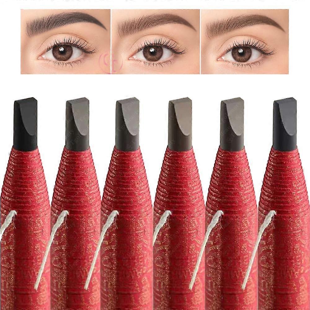 6pcs Waterproof Eyebrow Pencil Set Long Lasting Light Brown Microblading Pullcord PeelOff for Tattoo Makeup