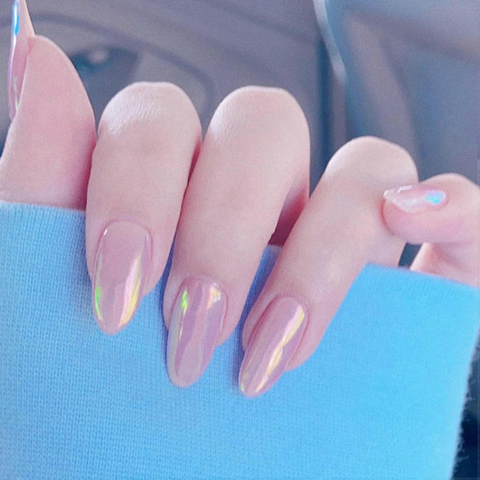 24pcs Glossy Long Press On Nails Set for Women, Reusable Full Coverage False Nails