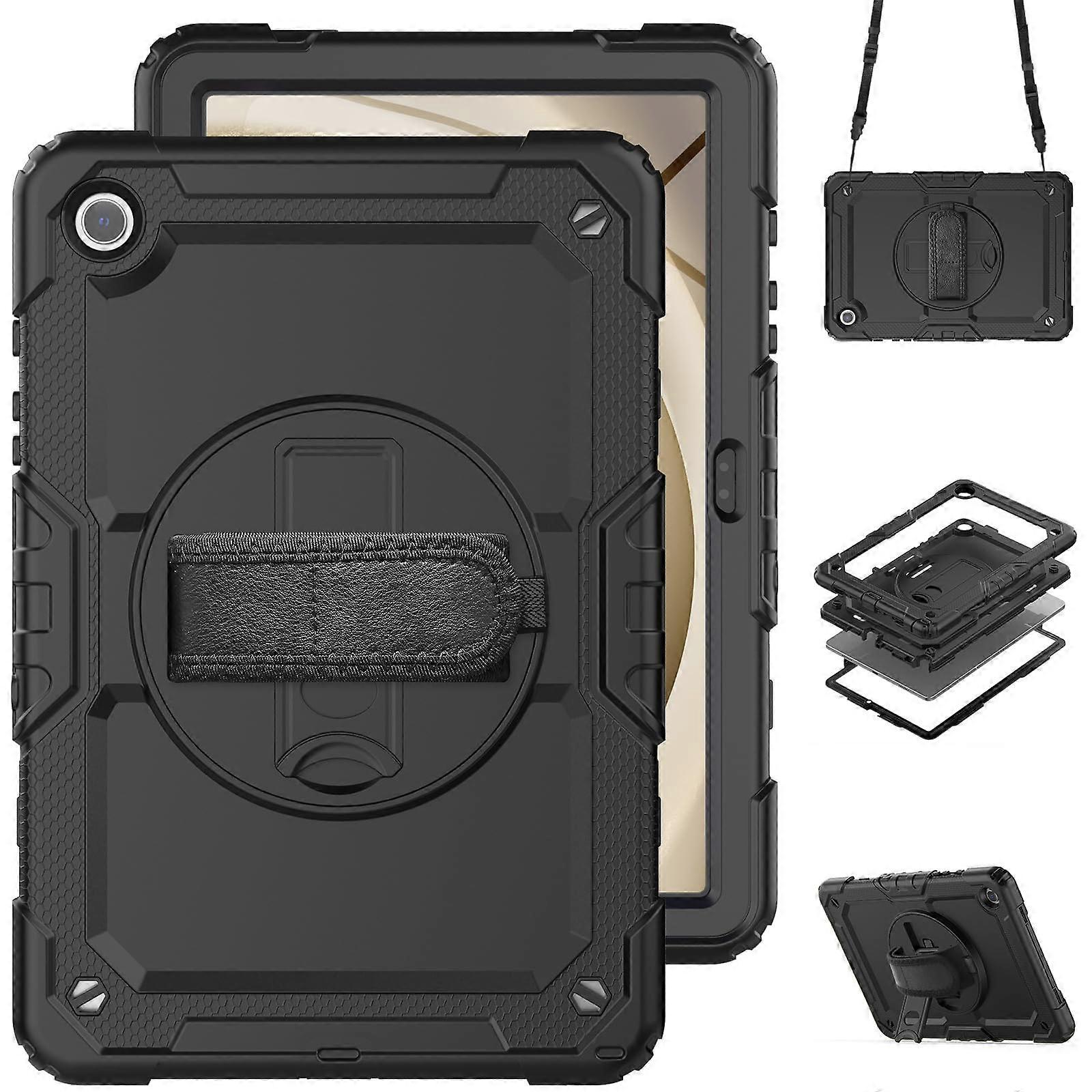 11 Inch Rugged Shockproof Case with Screen Protector Stand and Straps for Samsung Galaxy Tab A9 Plus