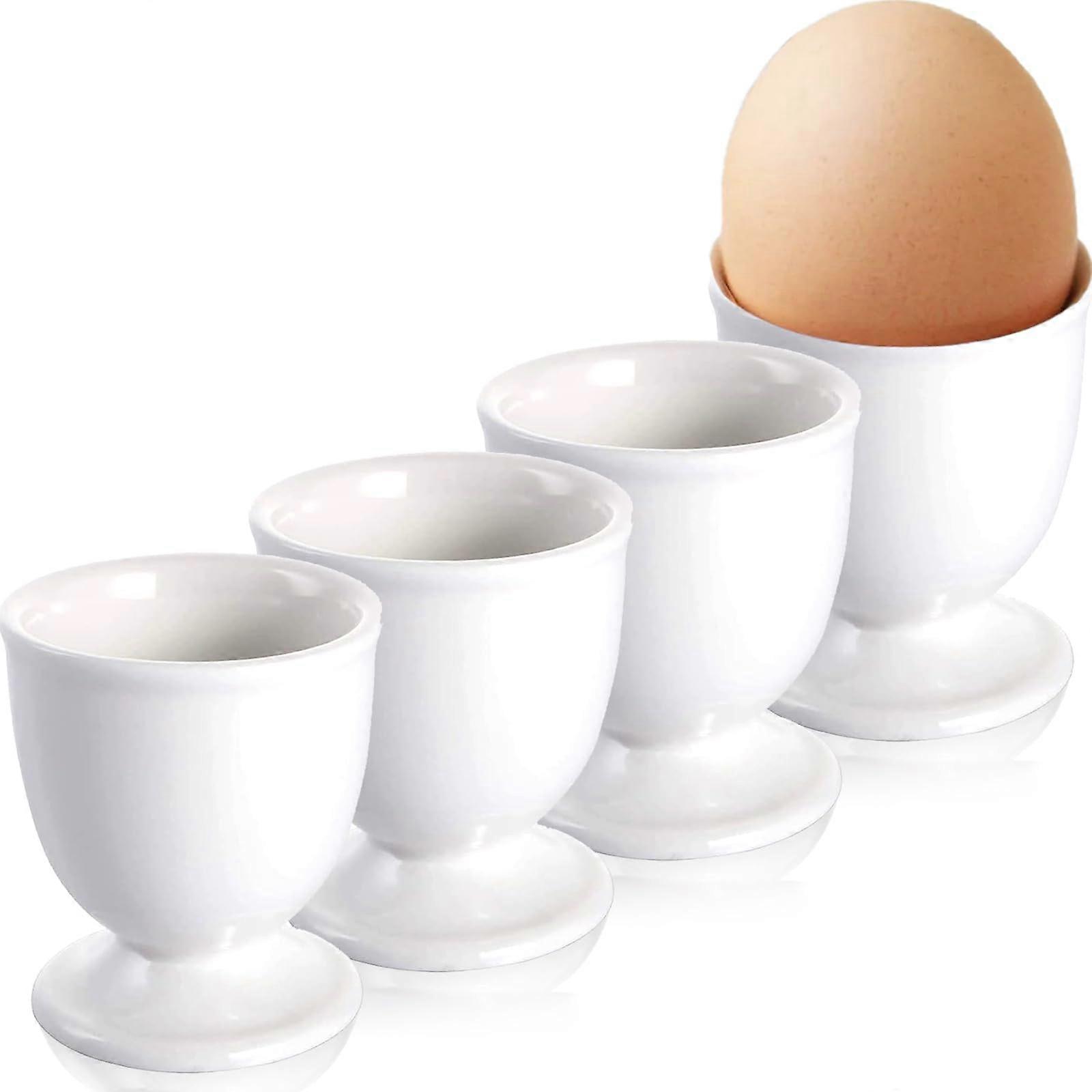 Porcelain Egg Cups Set for Soft Boiled Eggs, White Stackable Holders, Microwave Dishwasher Safe