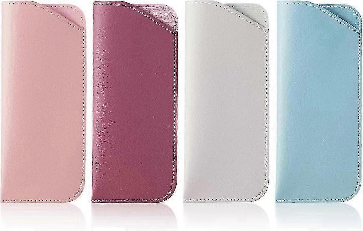 4 Pack Estojo de Óculos de Couro Macio 7x3 Polegadas Bolsa de Óculos Portátil de Couro PU