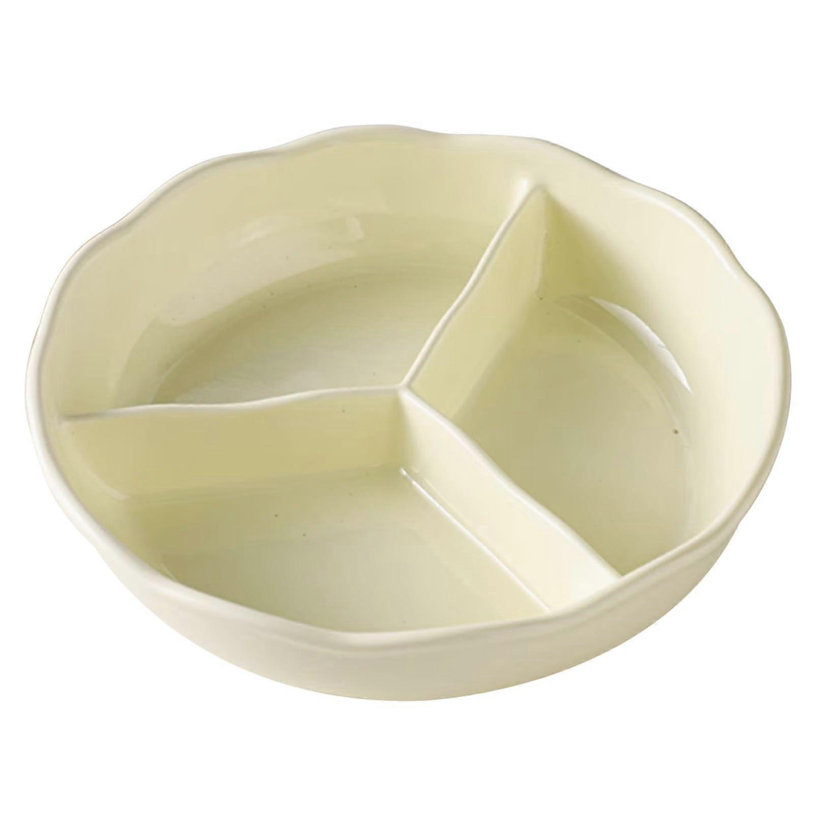 Divided Ceramic Plate with 3 Compartments, Microwave Dishwasher Safe Portion Control Dinner Plate, Beige 8''