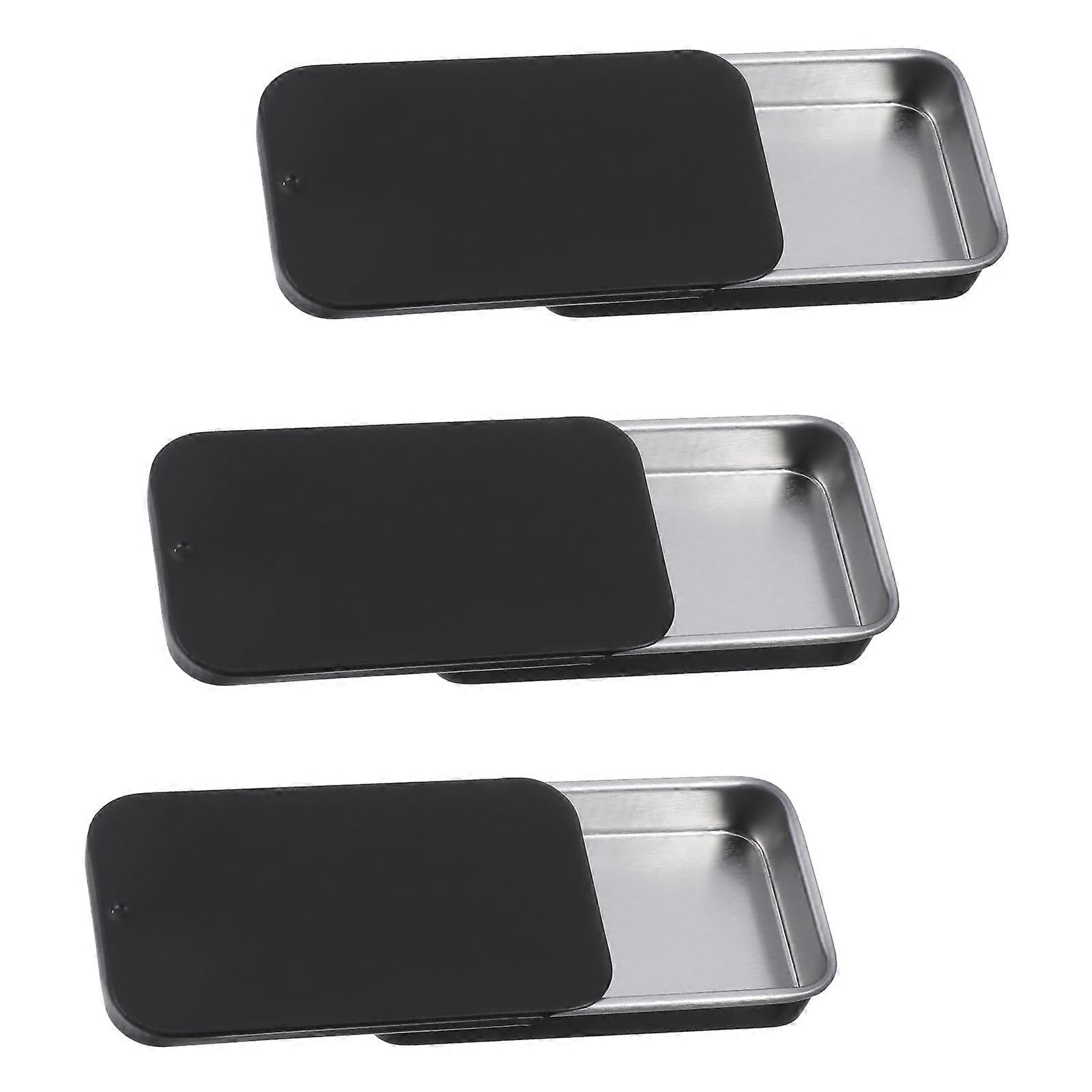 3 Pcs Small Metal Tin Boxes with Sliding Lid, Black Pocket Size Durable Containers for MultiUse Storage