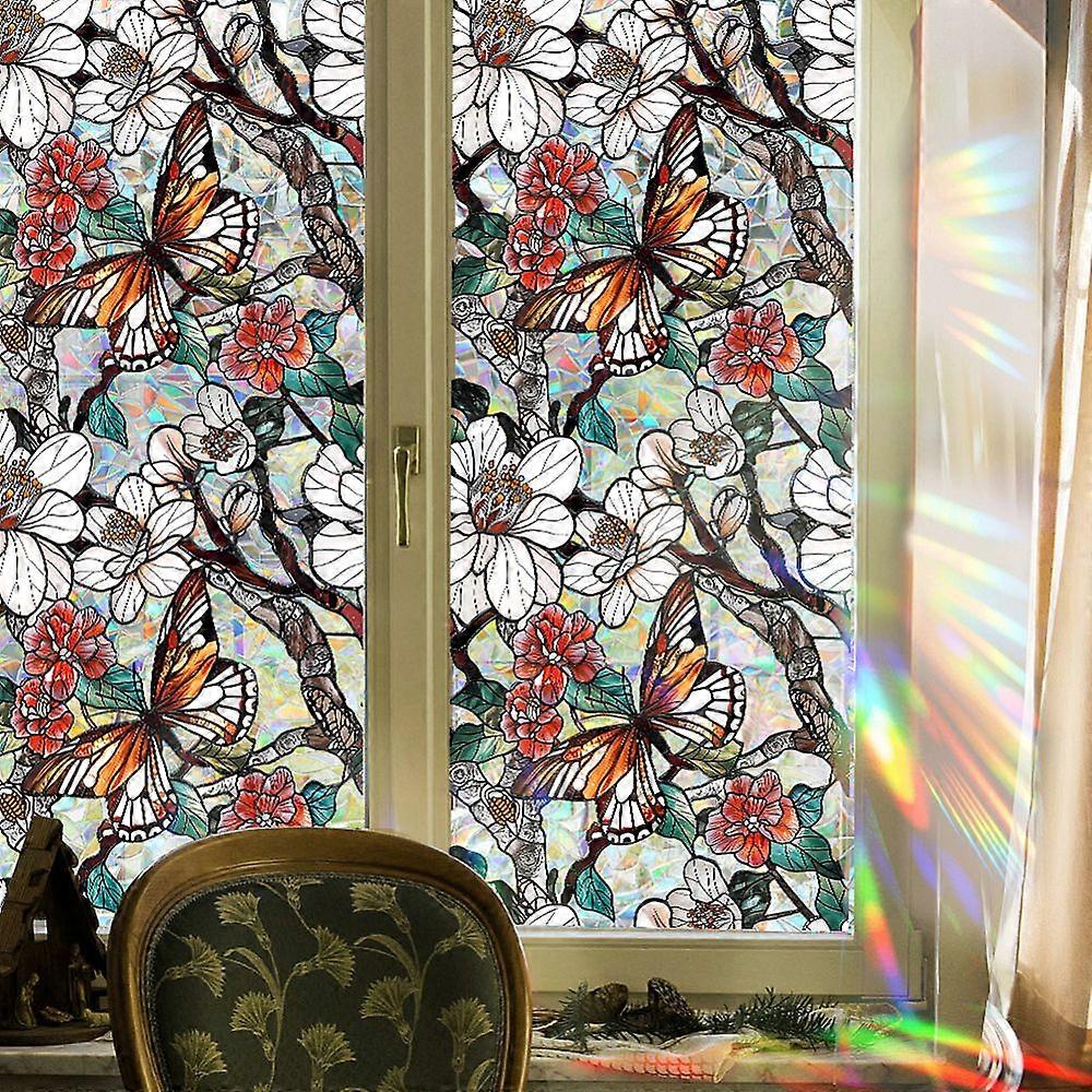 PVC Static Stickers Window Decoration Flower Pattern Colorful 430x0.2mm