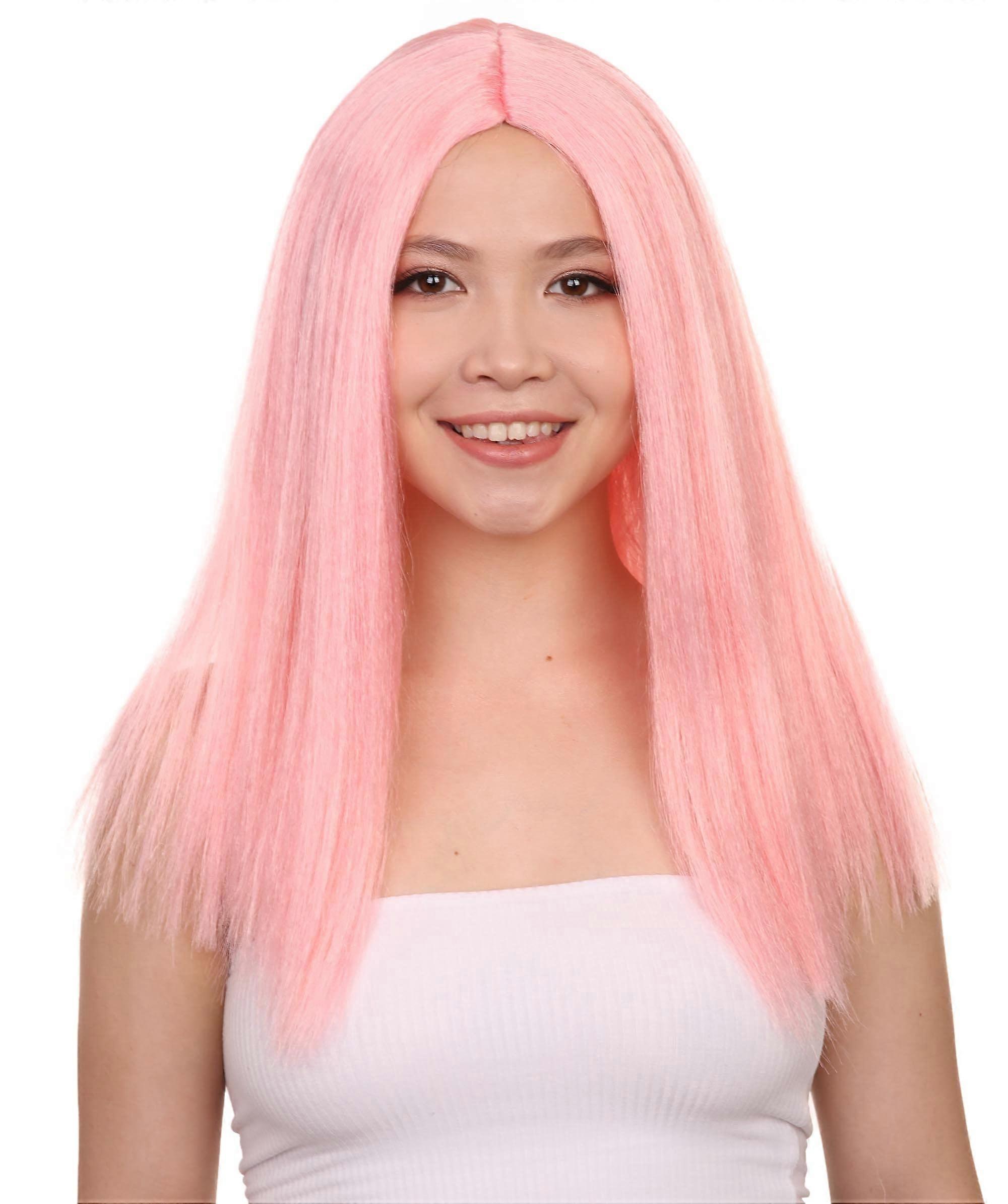Pink Medium Straight Cosplay Wig with Adjustable Breathable Capless Design for Halloween