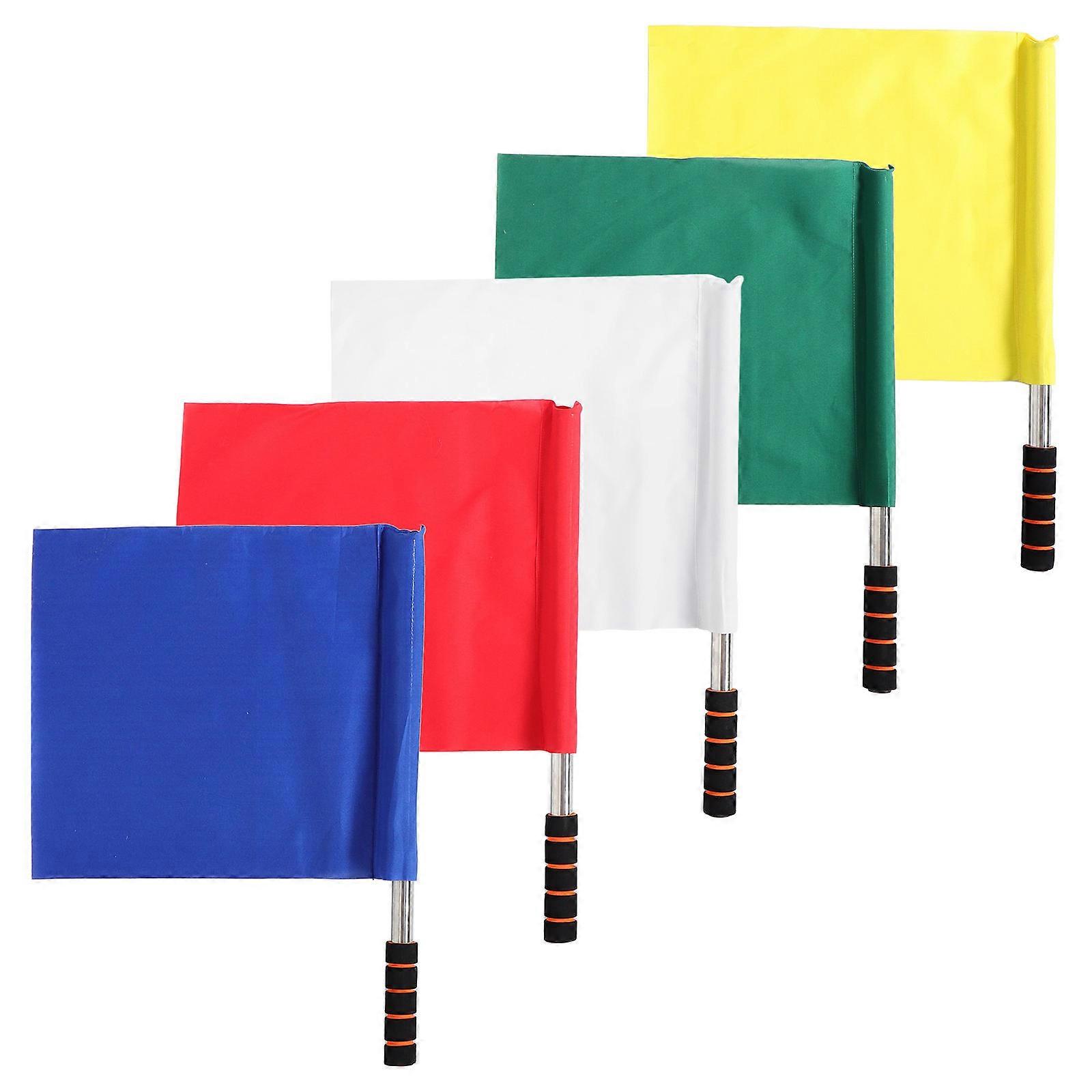 Referee Flag Set with Stainless Steel Pole for Signaling 5Pcs Flags