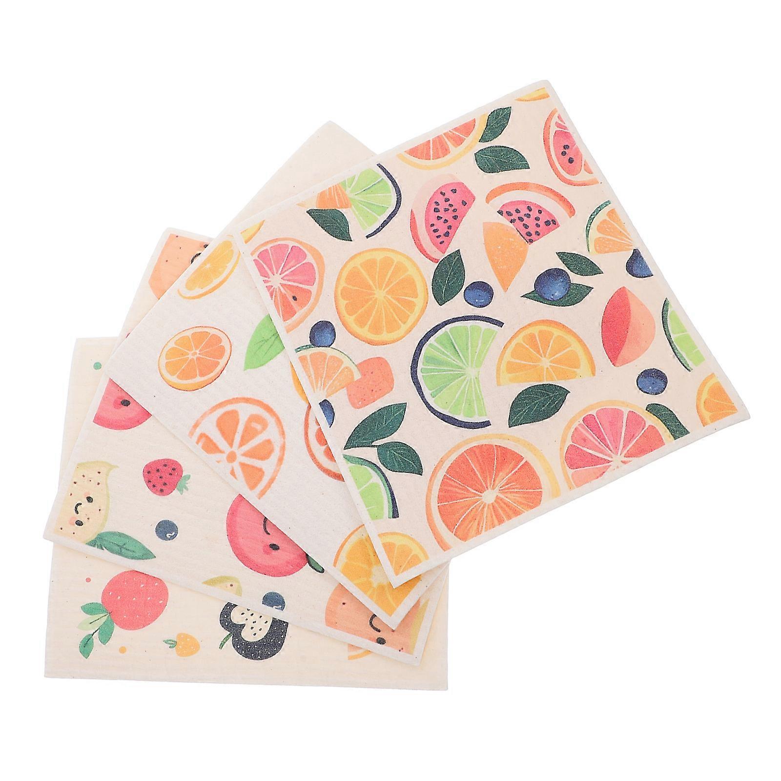 Fruit Pattern Kitchen Towels 4Pcs Reusable Dishcloths for Cleaning and Drying Dishes