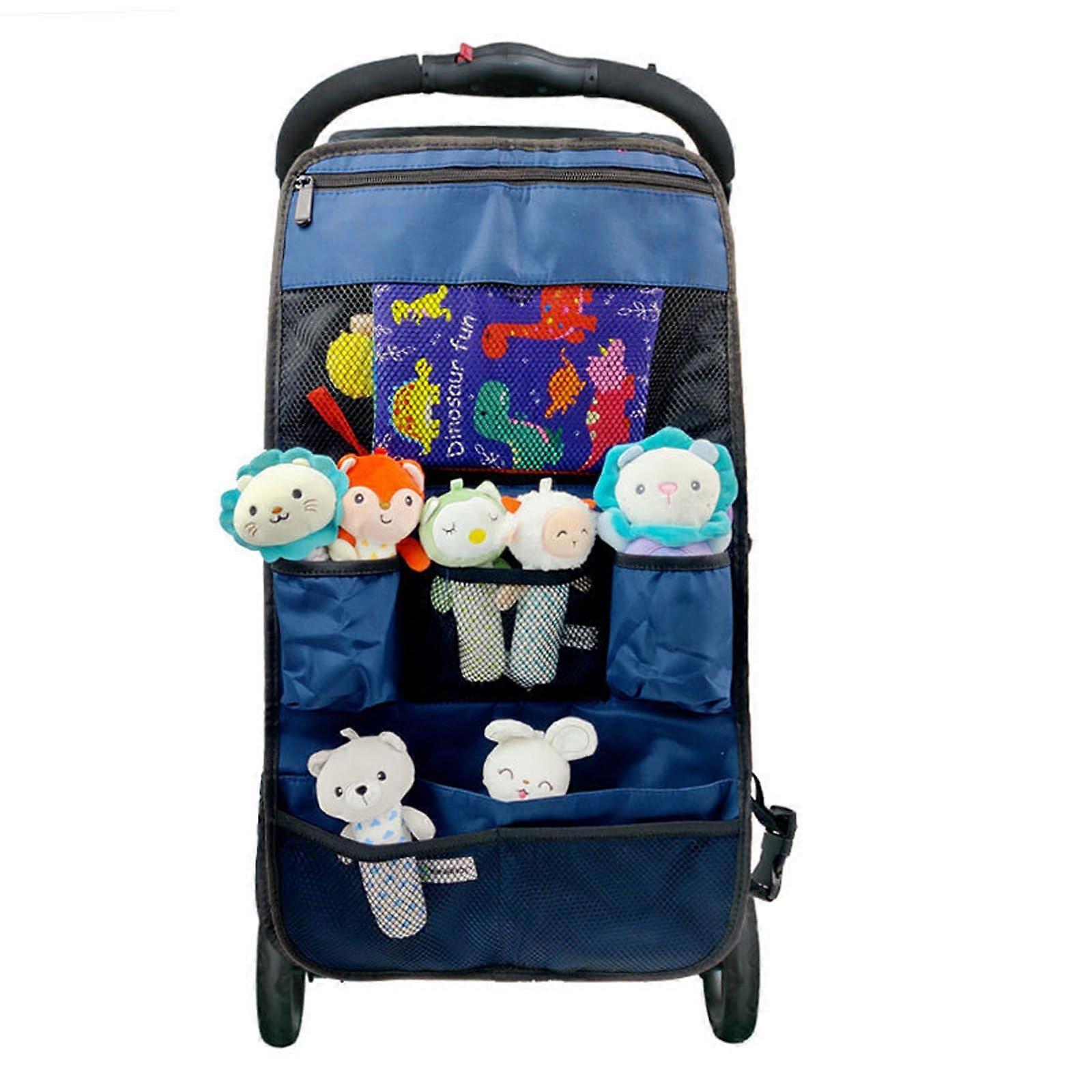 Large Capacity Stroller Organizer with Multiple Compartments and Universal Pram Bag Blue