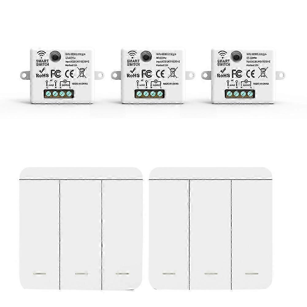 3PCS RF 433Mhz Wireless Light Wall Switch Relay Receiver with 2x 3Gang Panel LED Remote Control