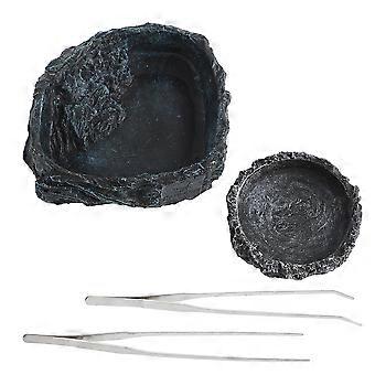 Foderskål til dyr, foder til krybdyr med tang til kæledyr, 1 sæt