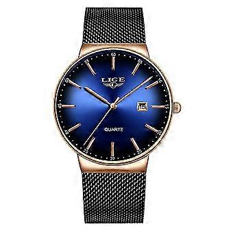 Montre analogique mince et étanche en maille d'acier inoxydable pour hommes