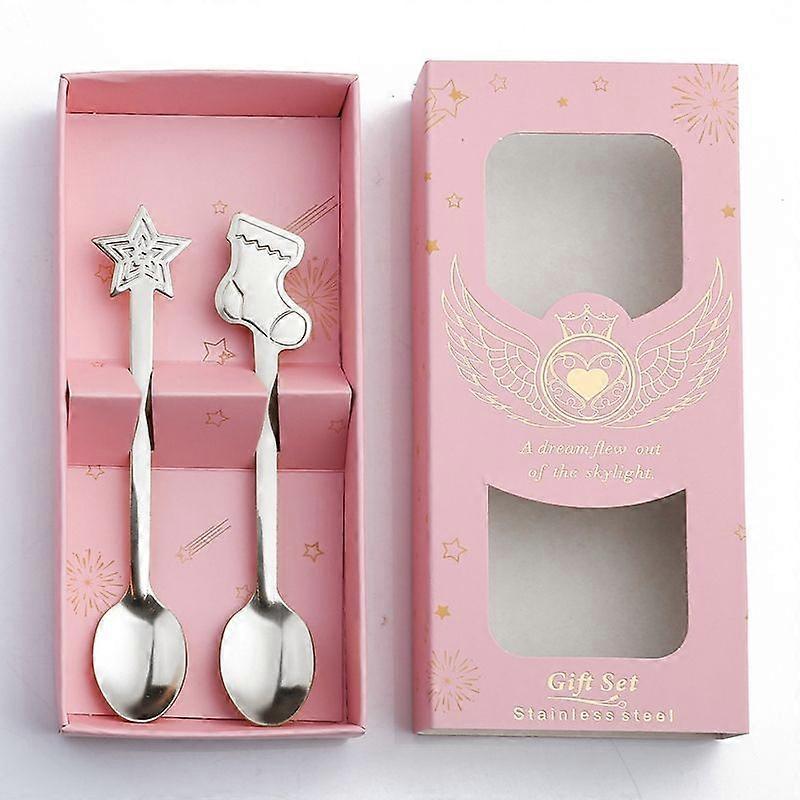 2pcs /Pack Spoon Pink Box Silver Socks+Stars