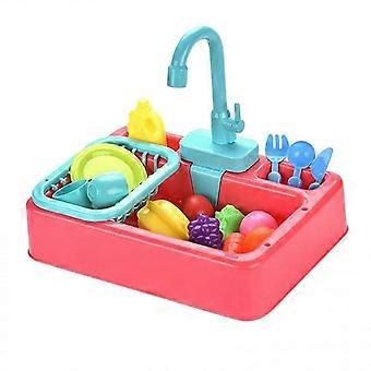 Pia da cozinha Brinquedo Set Fingir Corte Vegetal Brincar Simulado Água Torneira Verde
