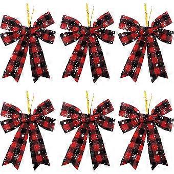 Heytea 12PCS Noël Red Buffalo Plaid Bow, 3.9x4.7aSnowflakes Burlap Bows, Noël arcs décoratifs de vacances pour Noël arbre Home Decor