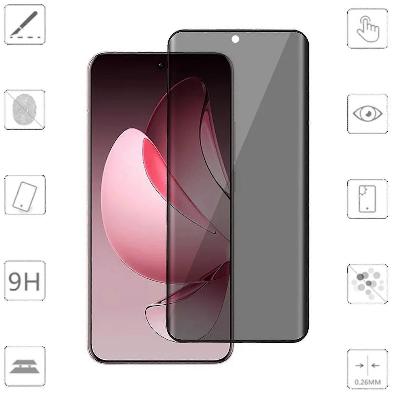 For Oppo Reno 13 Pro 5G 2x 4D Privacy Display Full Curved H9 Tempered Glass Screen Protector