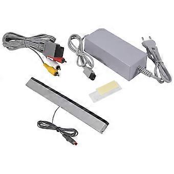 3 in 1 Wired Motion Sensor Bar + AC Power Supply Adapter Cord + Composite Audio Video Cable compatible with Nintendo Wii EU Plug