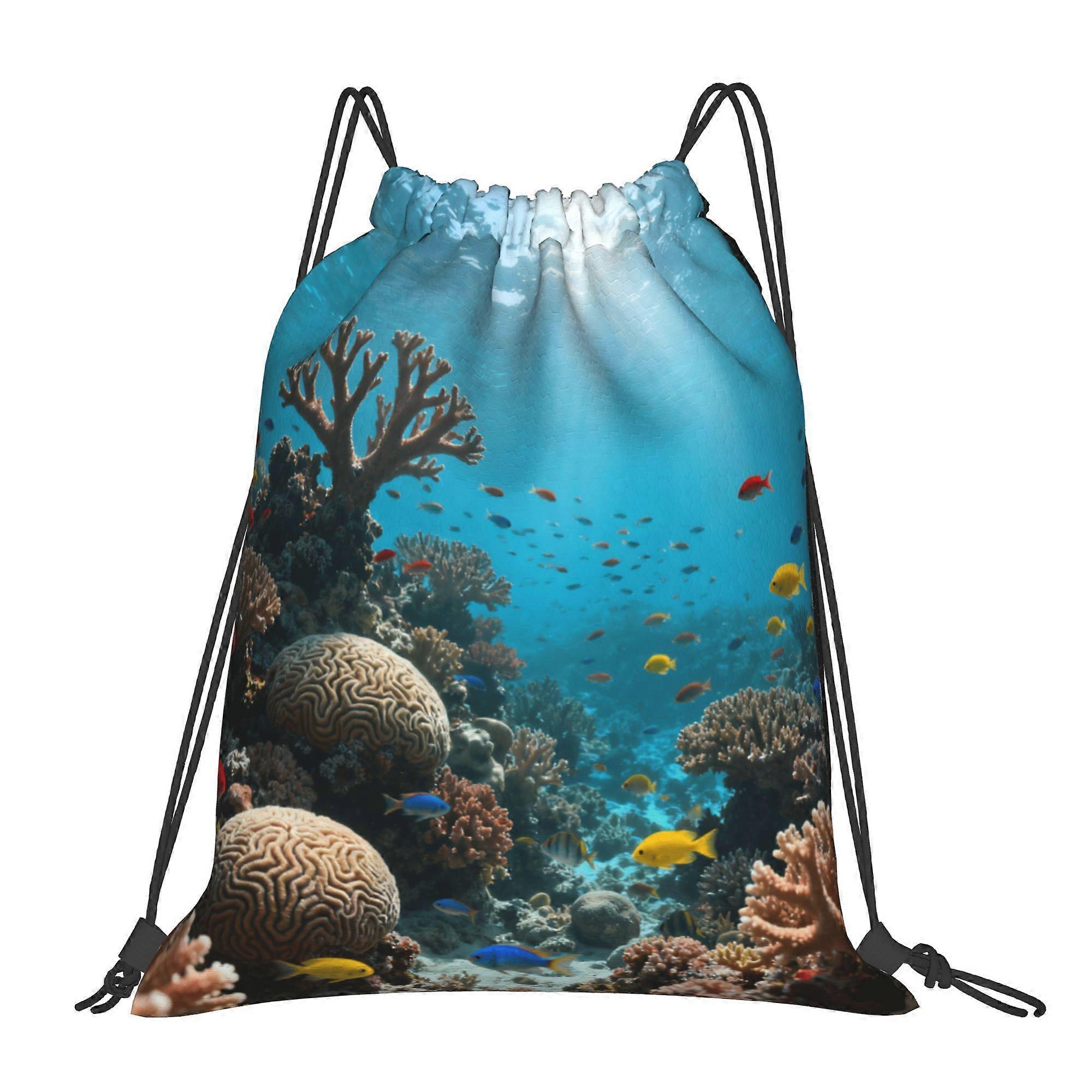 2D Flat Pull-String Bag, Nature Landscape Pouch-Cqazw