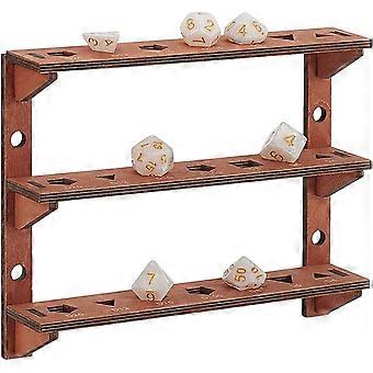 3-Tier Wooden Dice Holder, 7.4x1.57x6inch Display Rack, Coconut Brown Storage Shelf Holds 21Pcs Dice Display Stand for Tabletop Gamers Dice Collectors