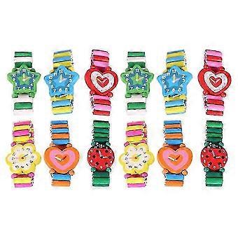 12pcs Cartoon Wooden Toy Watches For Kids Cute Party Favors Creative Toddler Wristwatches Lightweight Cartoon Watch Lightweight Wood Wristwatch