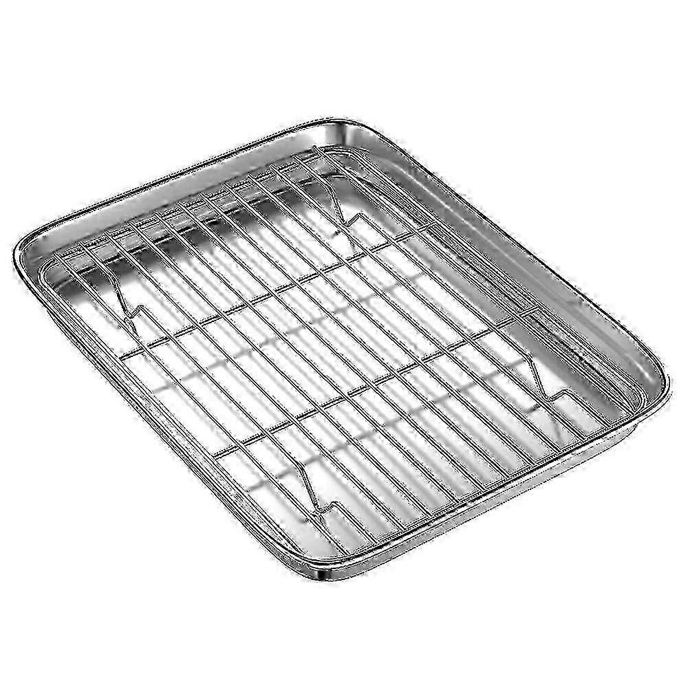 Ensemble de plaque et grille de cuisson pour four grille-pain de 25 cm (10 pouces), plateau en acier inoxydable avec grille de refroidissement, compatible lave-vaisselle