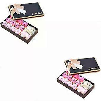 minkissy Blumenseife, rosa, Set mit 2 Stück, rosa Badeseeife, 12 Rosen, Rosen-Badeset, luxuriöse violette Rosen, Rosenöl, Rosen-Seife, Paar, blau, Weihnachten, rosa Rosen.