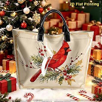 Cardinal Bird Tote Bag, Framed cardinal print, PVC and Polyester Reusable Shopping Carryall, 44 x 31 x 12.5 cm, for Everyday Errands and Travel