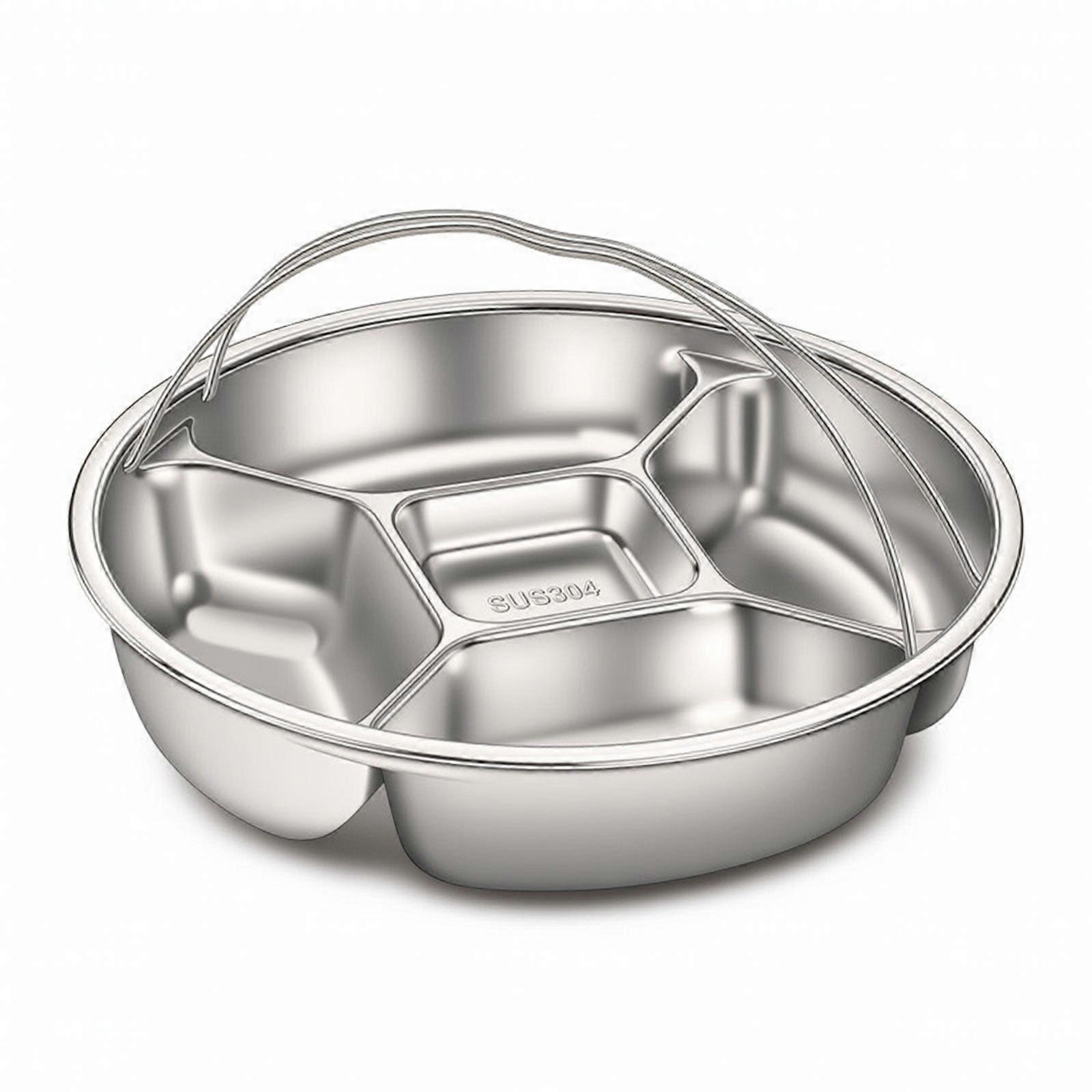 Stainless Steel Tray with Compartments Round Five Section Tray Stackable