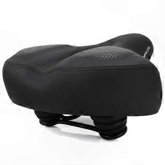 Cuscino imbottito per sella da bicicletta, in pelle sintetica (PU), con imbottitura in gel e spugna, dotato di doppia molla, con intaglio centrale, colore nero, compatibile con biciclette da montagna, da strada ed elettriche.