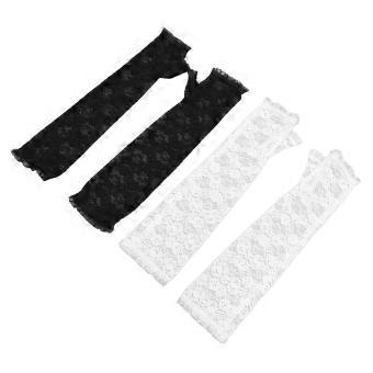 2 Pairs Lady Half Finger Sunscreen Sleeve Lace Breathable Skin Friendly UV Sleeve for Parties Nightclubs Operas Black White