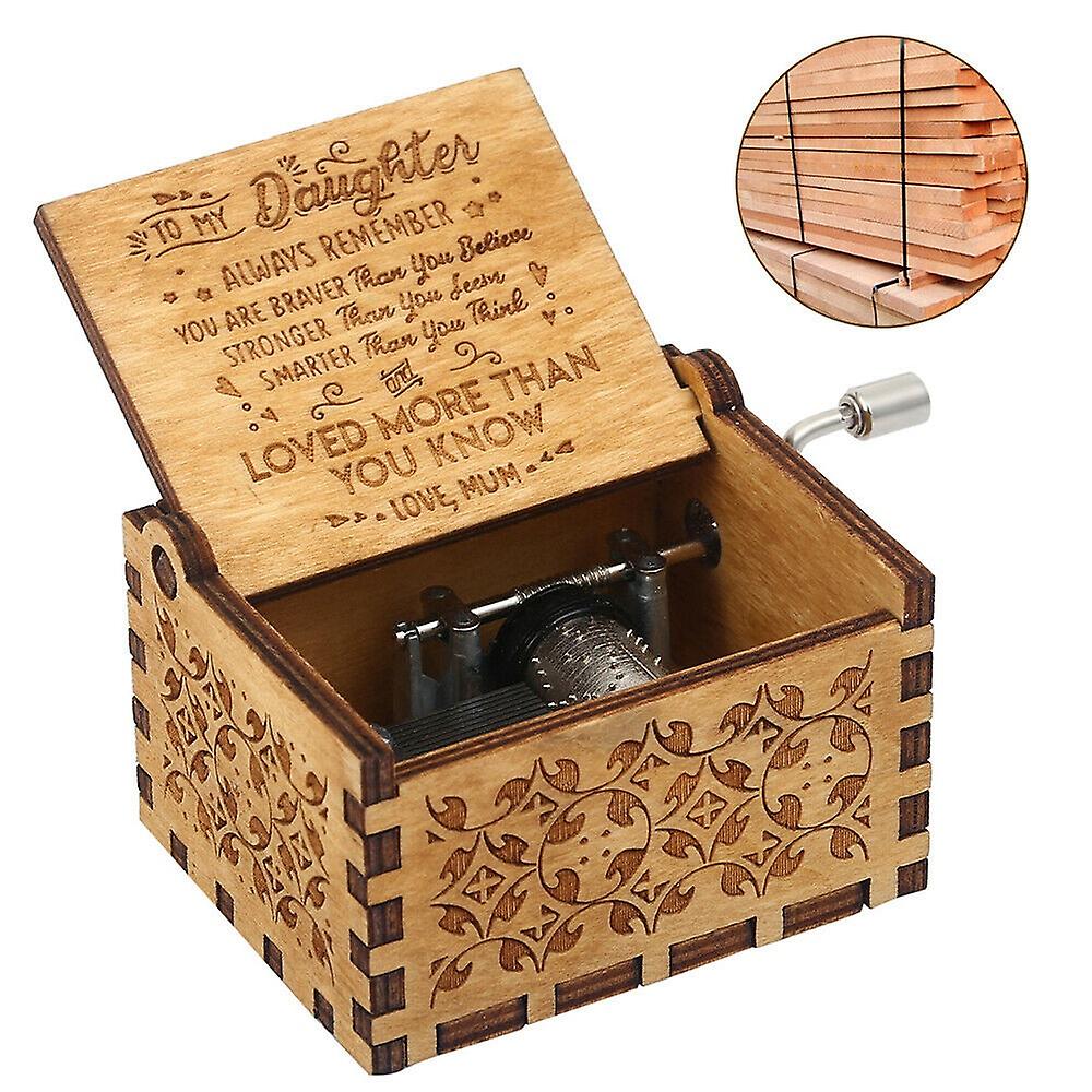 Wooden Hand Crank Music Box - You Are My Sunshine Retro Carved Design