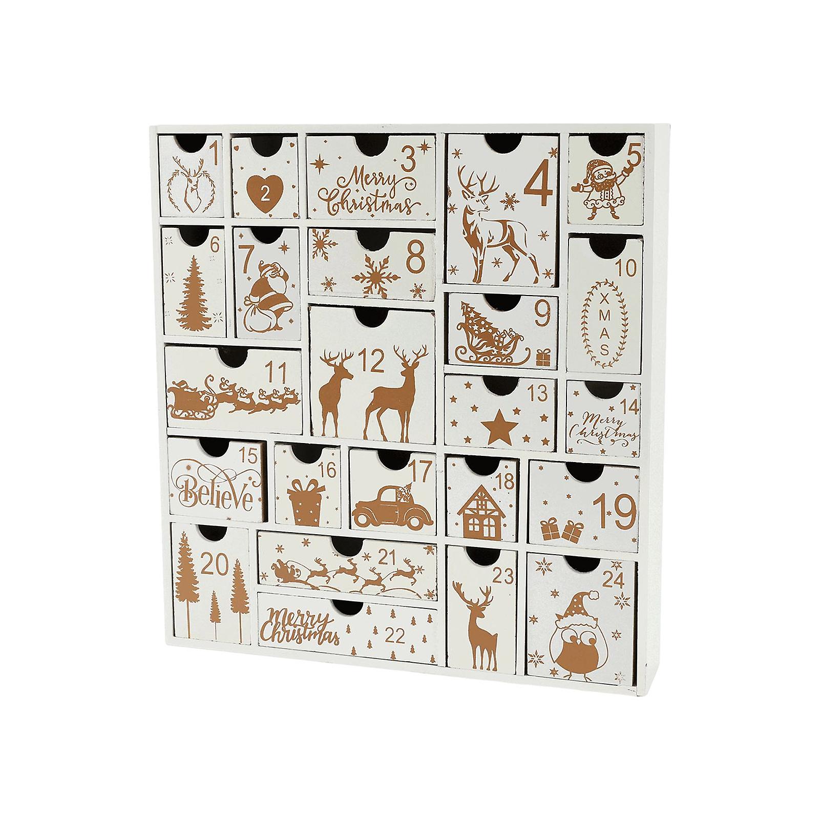 Countdown Calendar With 24 Drawers With Classic Christmas Elements Printed