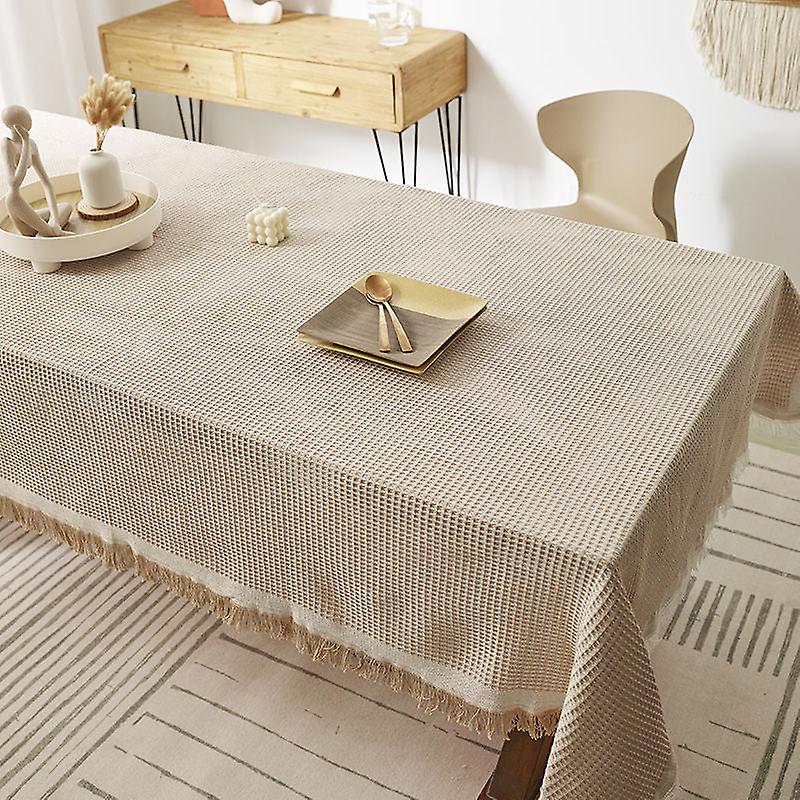 High Temperature Resistant Cotton Linen Tablecloth Ins Style Japanese Style Waffle Thickened Solid Color Holiday Home Table Cloth