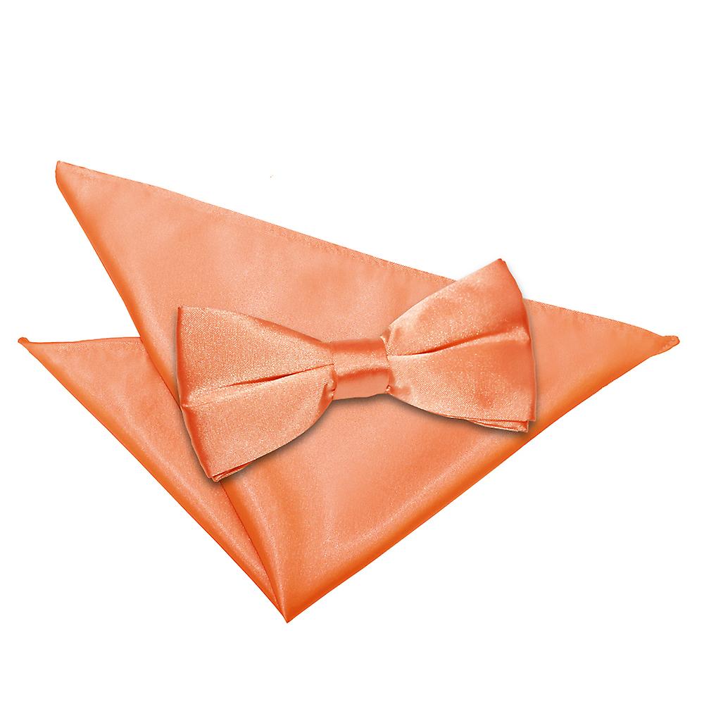 Coral Plain Satin Bow Tie and Pocket Square Set