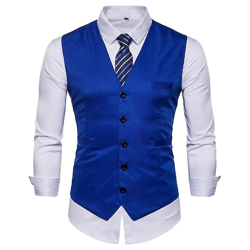 Erkekler İş Slim Fit Takım Elbise Yelek Yelek Resmi Tek Göğüslü Dış Giyim