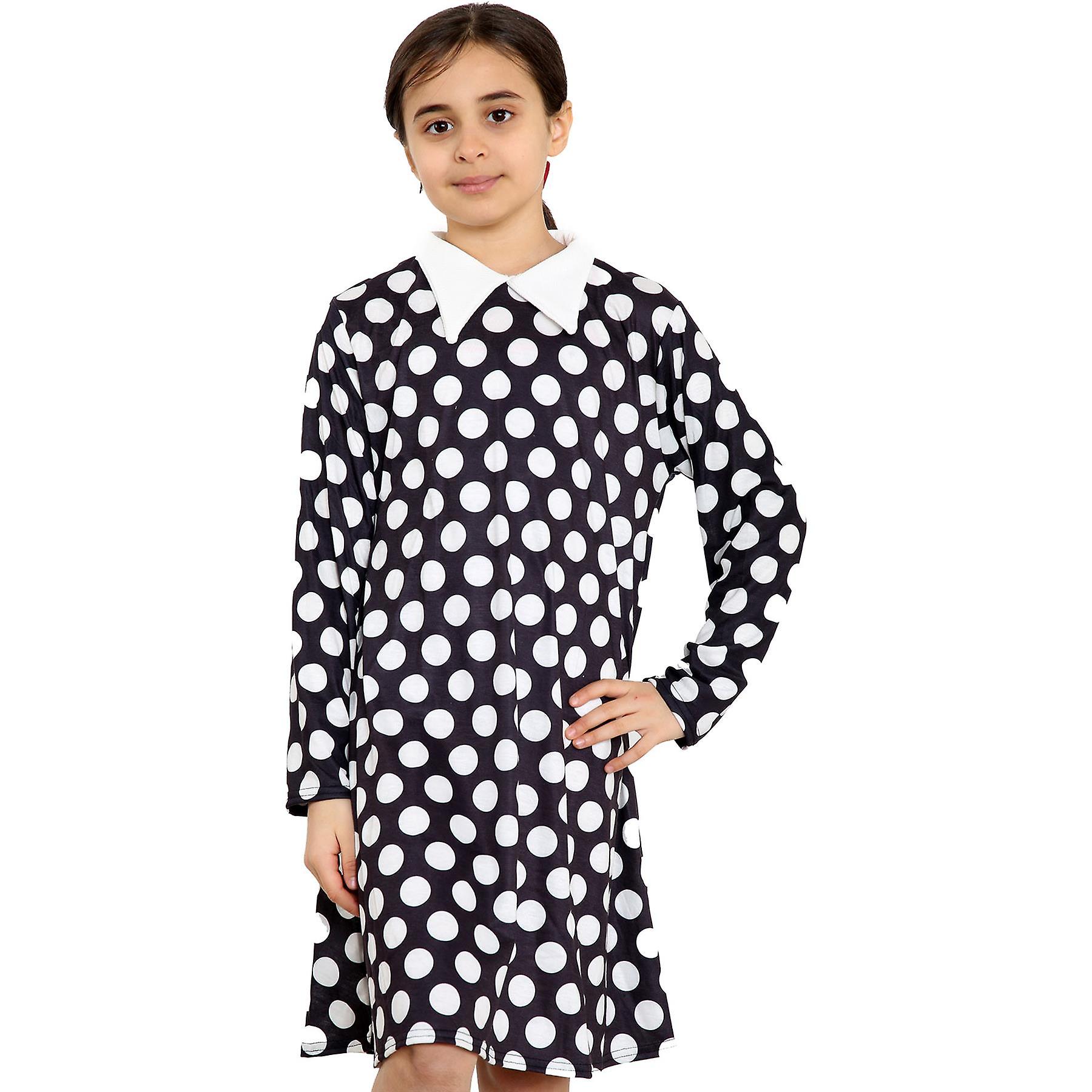 Girls Black Skater Dress With Peter Pan Collar & Long Flared Sleeves - Knee Length Party Dress Girls Black Skater Dress With Peter Pan Collar & Long Flared Sleeves - Knee Length Party Dress