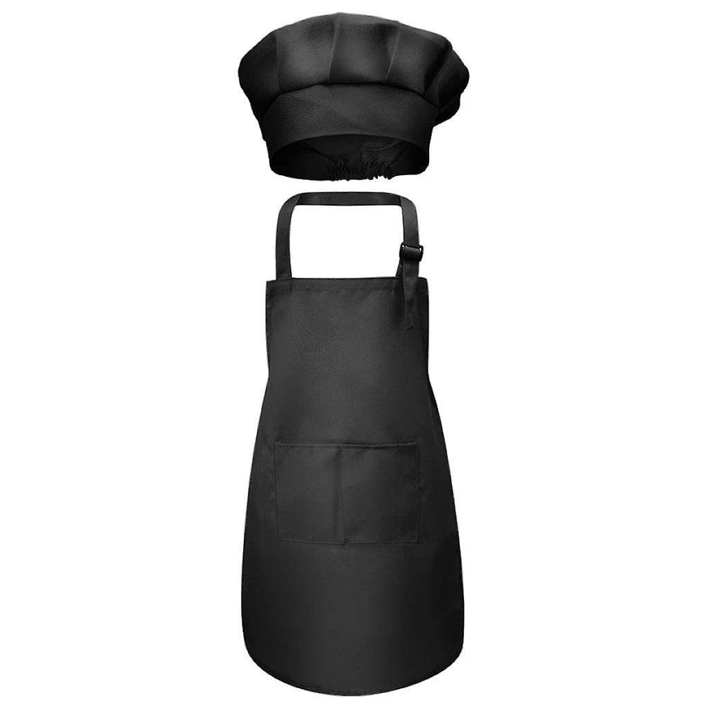 Kids Apron Chef Hat Set Adjustable Bib Front Pocket for Crafting Baking White M