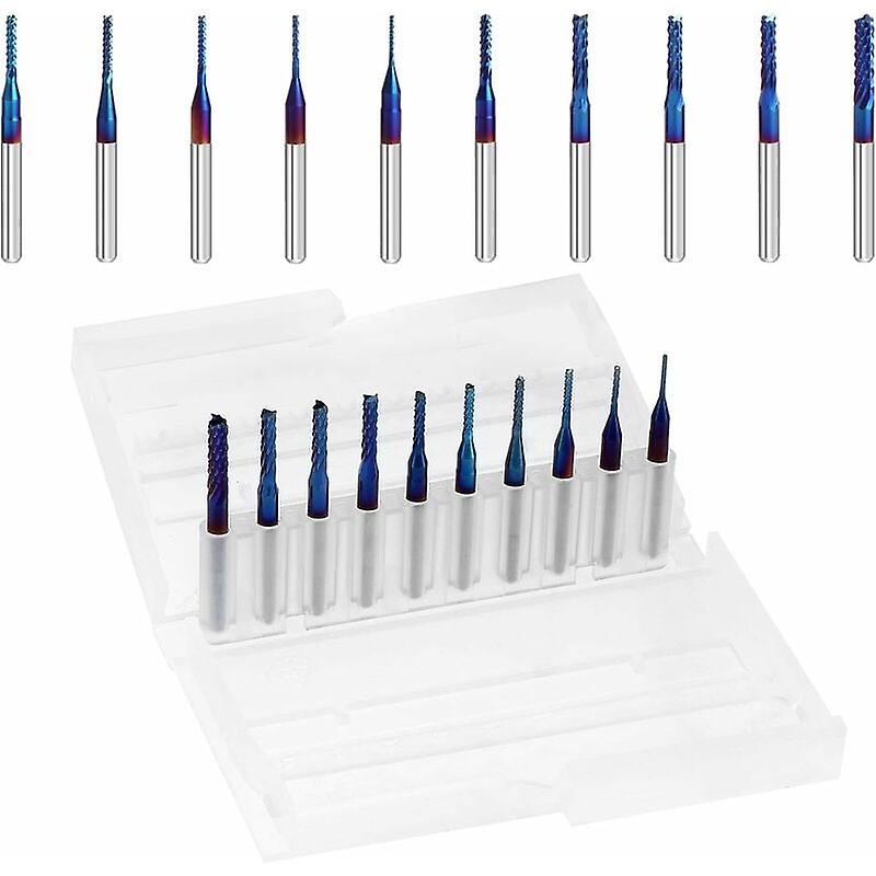 Drill Bit Sets Nano Blue Coat End Mill CNC Router Bits, 1/8 Inch Shank, 0.8-3.175mm Pack of 10 for Carbon Fiber Hardwood