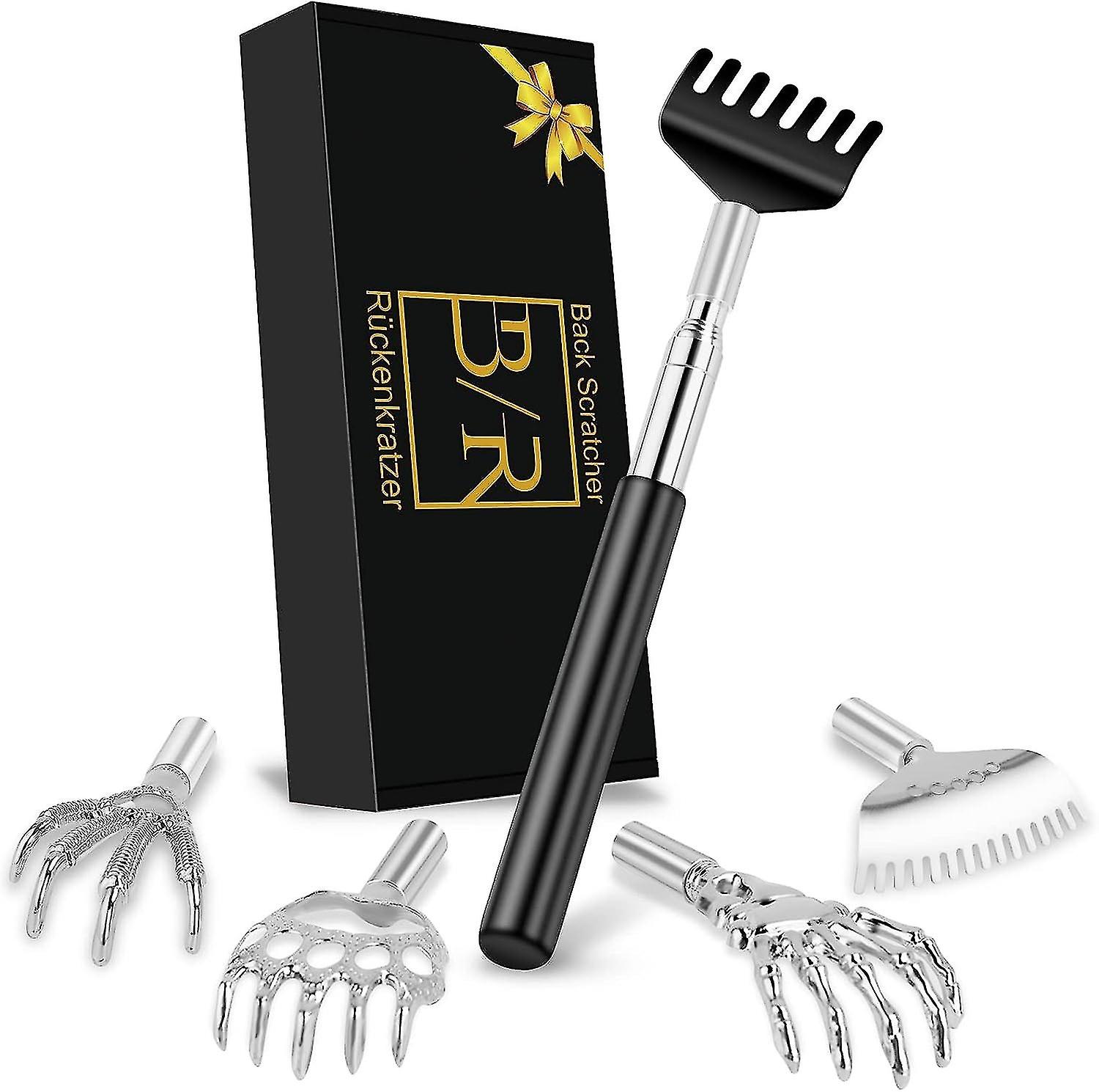 Telescoping 6.29" To 19.68" Back Scratcher With 5pcs Detachable Heads, Portable Extendable Backscrat