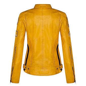 Damen Gelb Leder Biker Casual Racing Moto Badges Jacke Fruugo DE