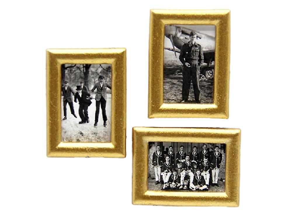 ドールハウス3ヴィンテージ1940年代の写真ゴールドフレームの絵画1:12アクセサリー