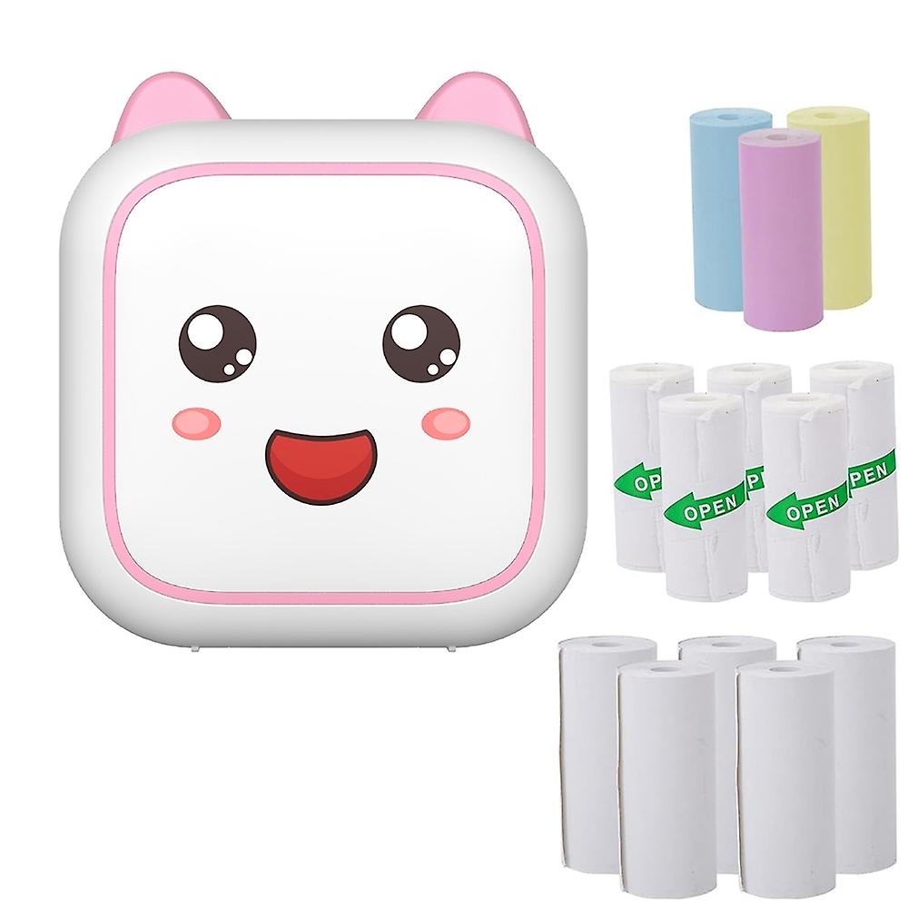 Thermal Printer Pink+5 Paper+5 Stickers+3 Color Paper
