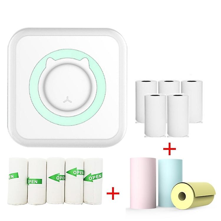 Mini Printer Green+5 Stickers+5 Paper+3 Color Paper