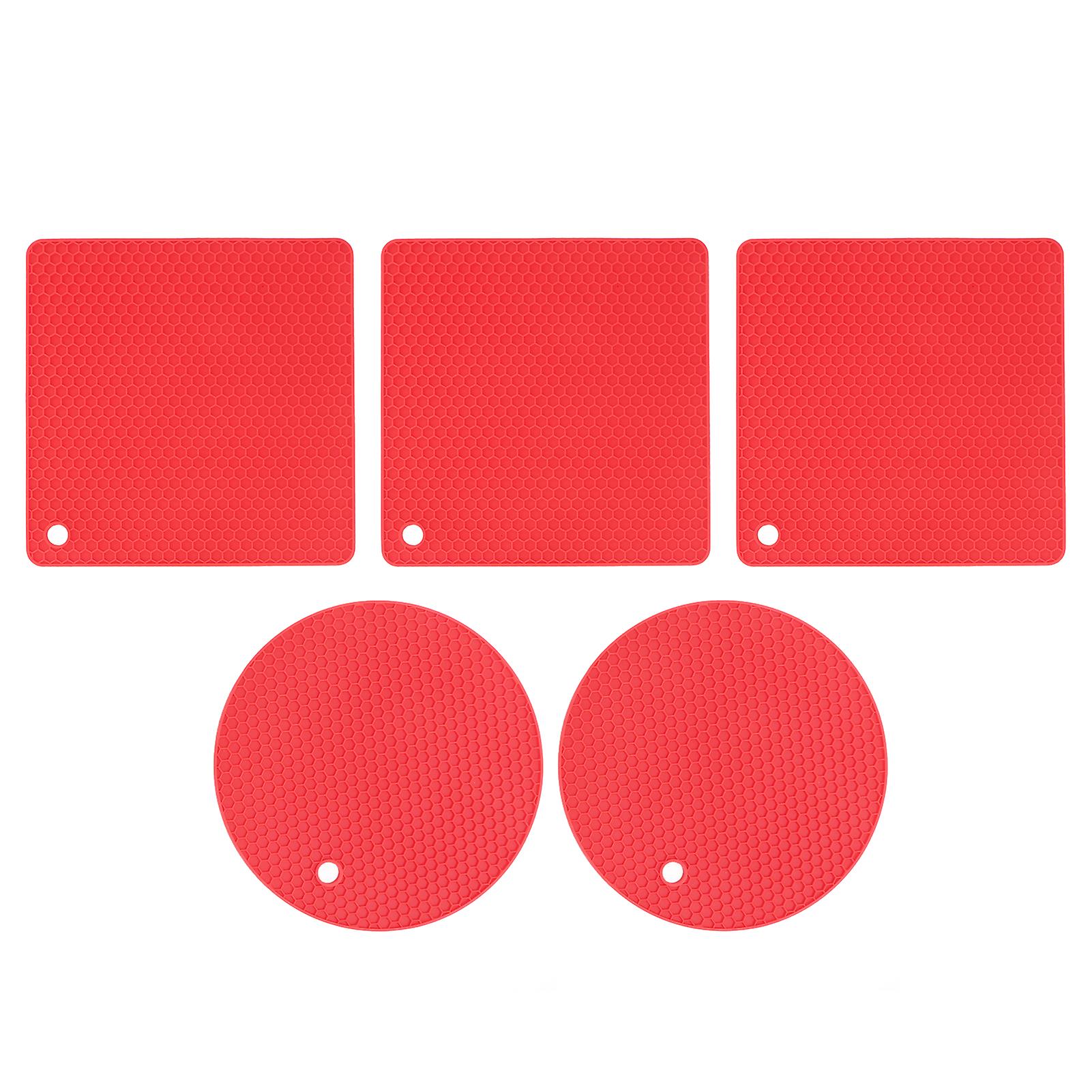 5 PCS 2 Round 3 Square Silicone Honeycomb Mat Multipurpose Hot Pads for Hot Dishes Tables