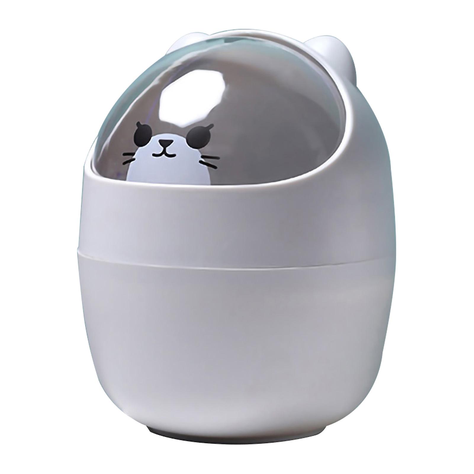 Mini Garbage Can Cute Appearance Large Opening Desk Plastic Garbage Can Detachable Waste Basket with Lid Gray