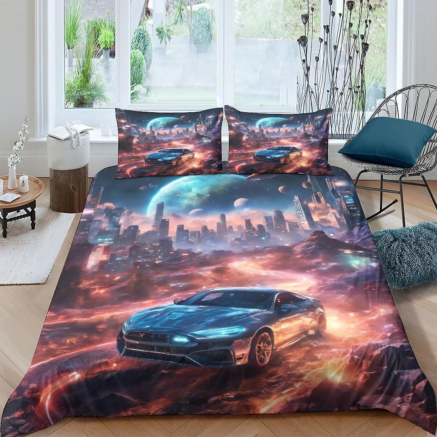 EKENOZ GTA Cars Sängkläder Påslakan Set för 3D-tryckt 3 stycken Mjukt Andningsbart Täcke För Pojkar Flickor Påslakan Med Örngott Dubbel