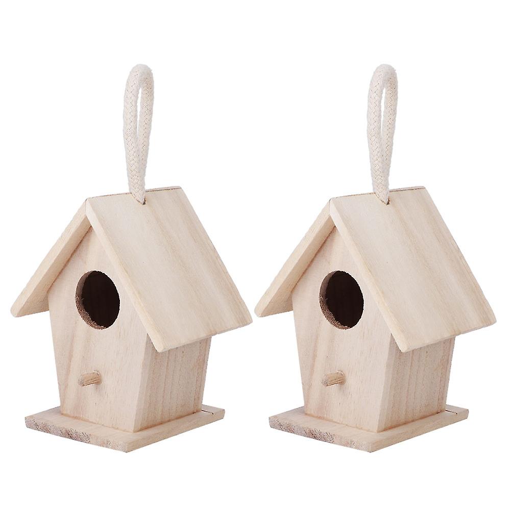 2PCS Wooden Bird House Hanging Nesting Box for Outdoor Garden Patio Decorative Accessories
