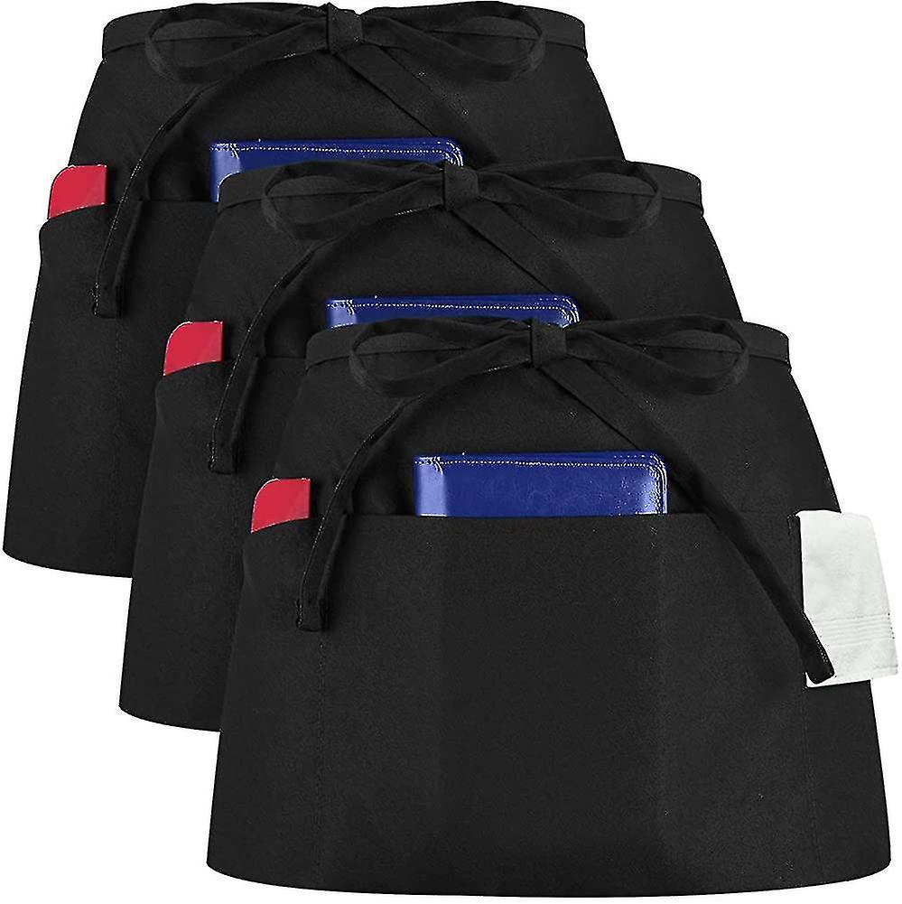 3 Pack 3 Pockets Waterdrop Resistant Waitress Waist Apron,11.5-inch